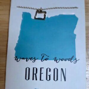 Lucky Feather Oregon State Outline Necklace "Waves to Woods" NWT 14K Gold Plated